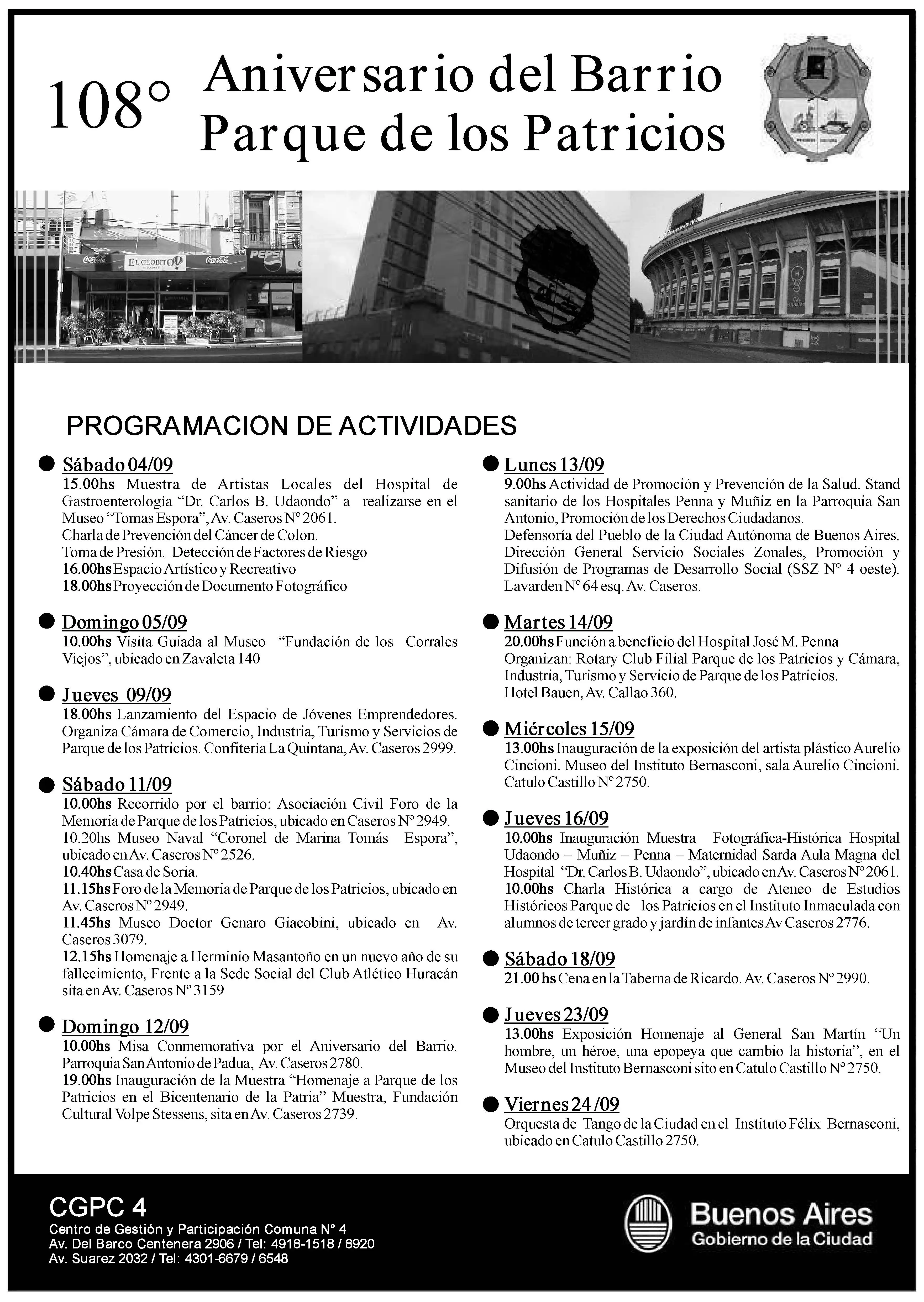 Programa de festejos del aniversario de Parque Patricios